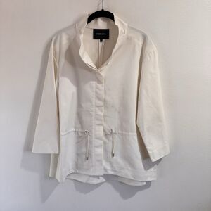 Lafayette 148 New York Coat Jacket M White Button Front Cotton Stretch *Stains*
